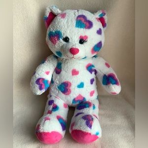 Build A Bear Plush White Cat with Multicolored Hearts 15 inches